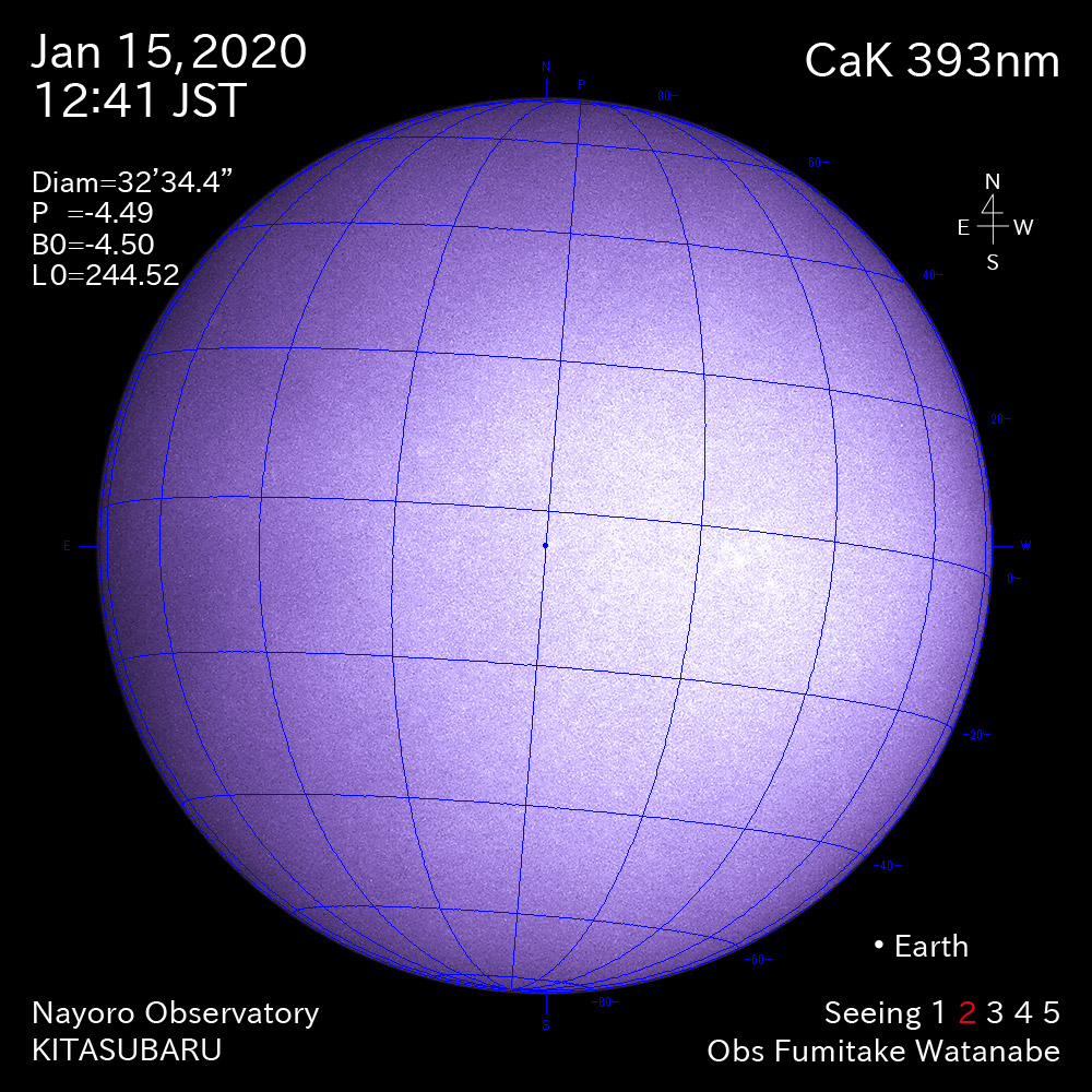2020年1月15日CaK波長の太陽