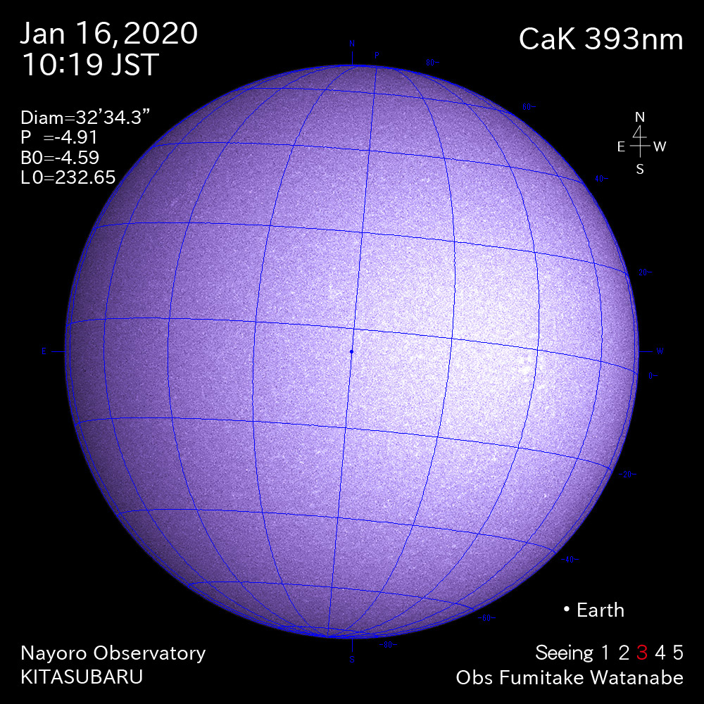 2020年1月16日CaK波長の太陽