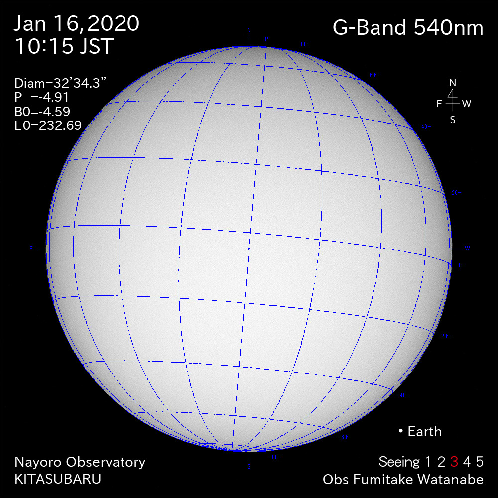 2020年1月16日540nm波長の太陽