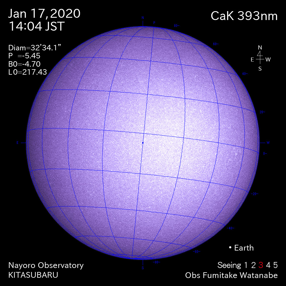 2020年1月17日CaK波長の太陽