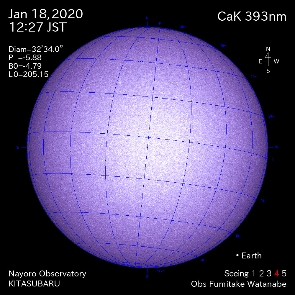 2020年1月18日CaK波長の太陽