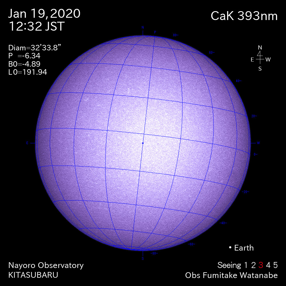 2020年1月19日CaK波長の太陽