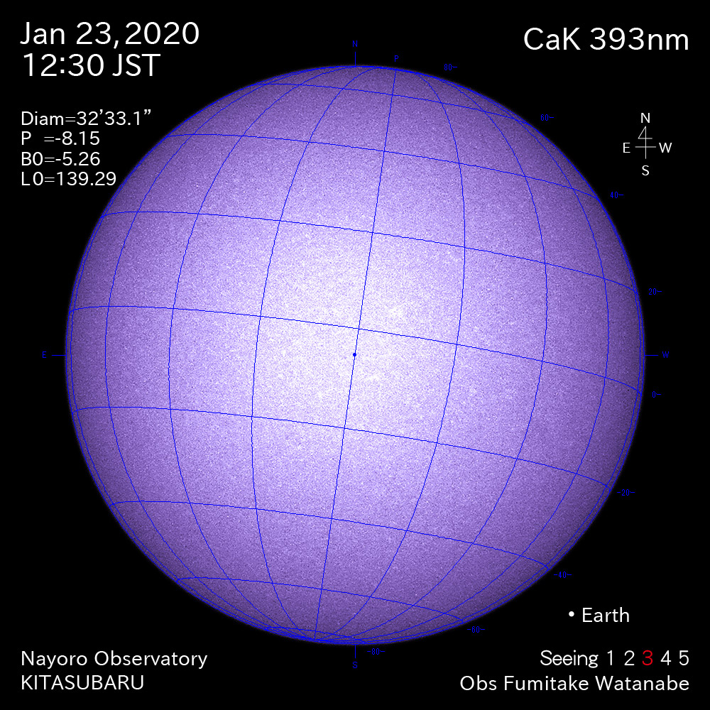 2020年1月23日CaK波長の太陽