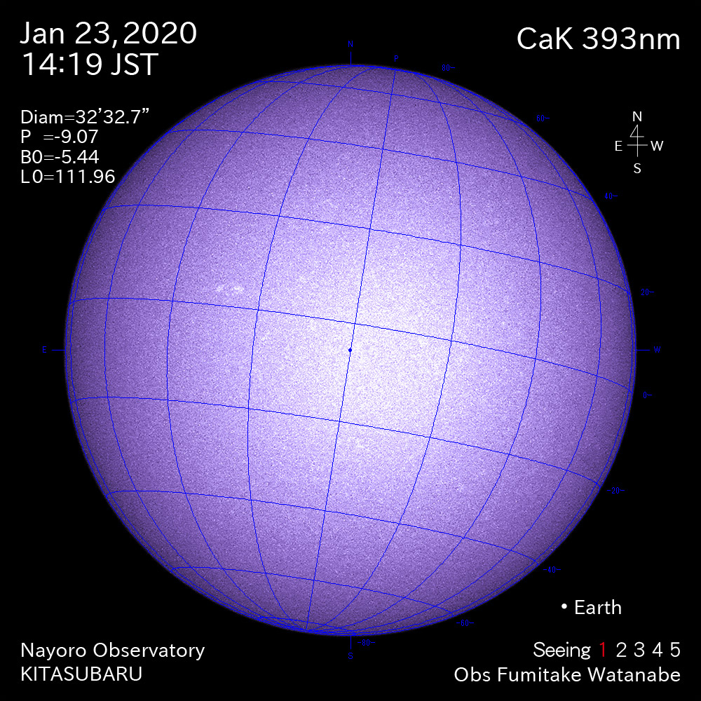 2020年1月25日CaK波長の太陽