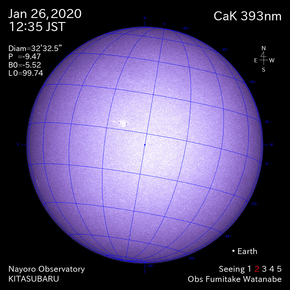 2020年1月26日CaK波長の太陽