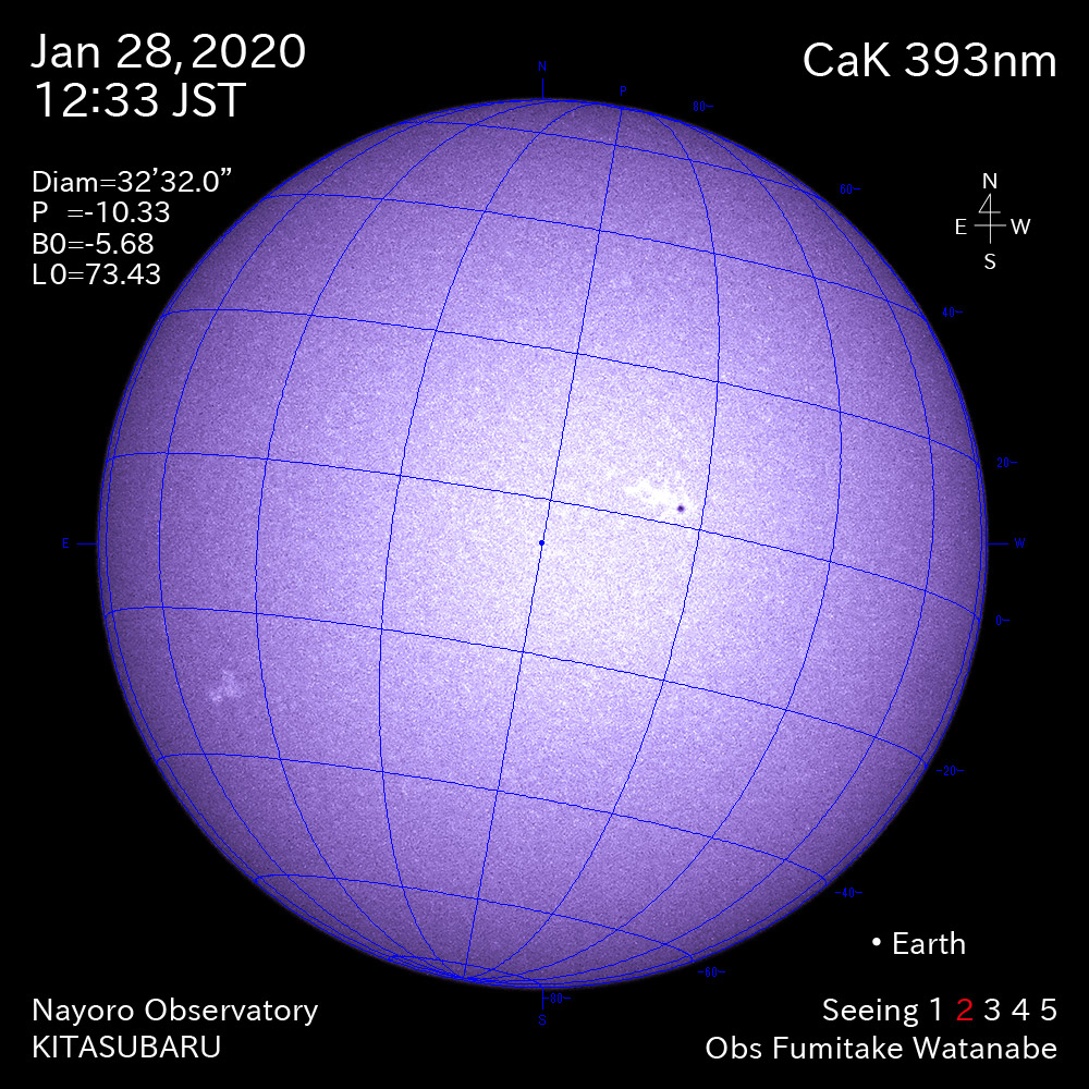 2020年1月28日CaK波長の太陽