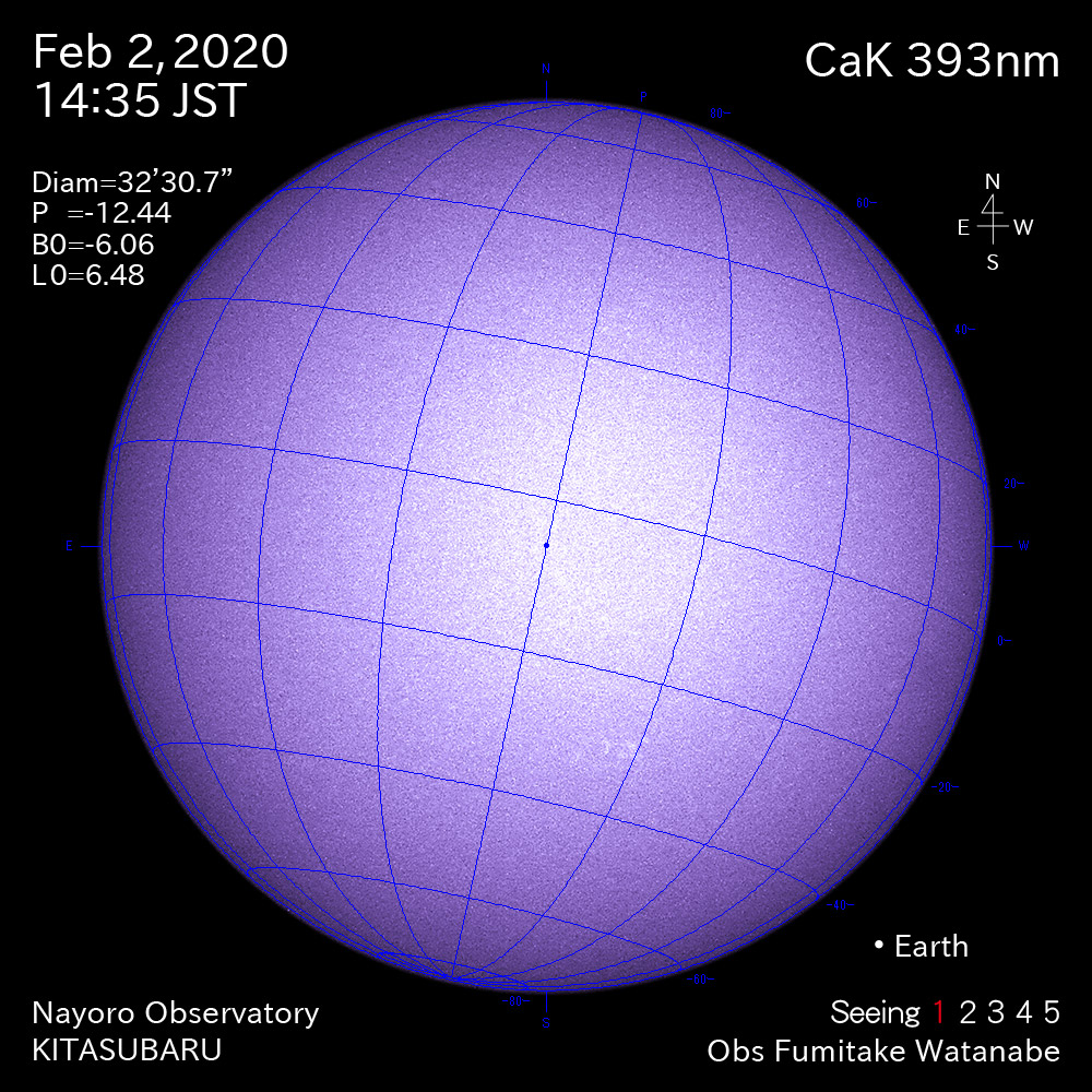 2020年2月2日CaK波長の太陽