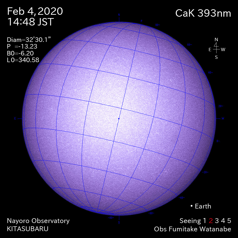 2020年2月4日CaK波長の太陽
