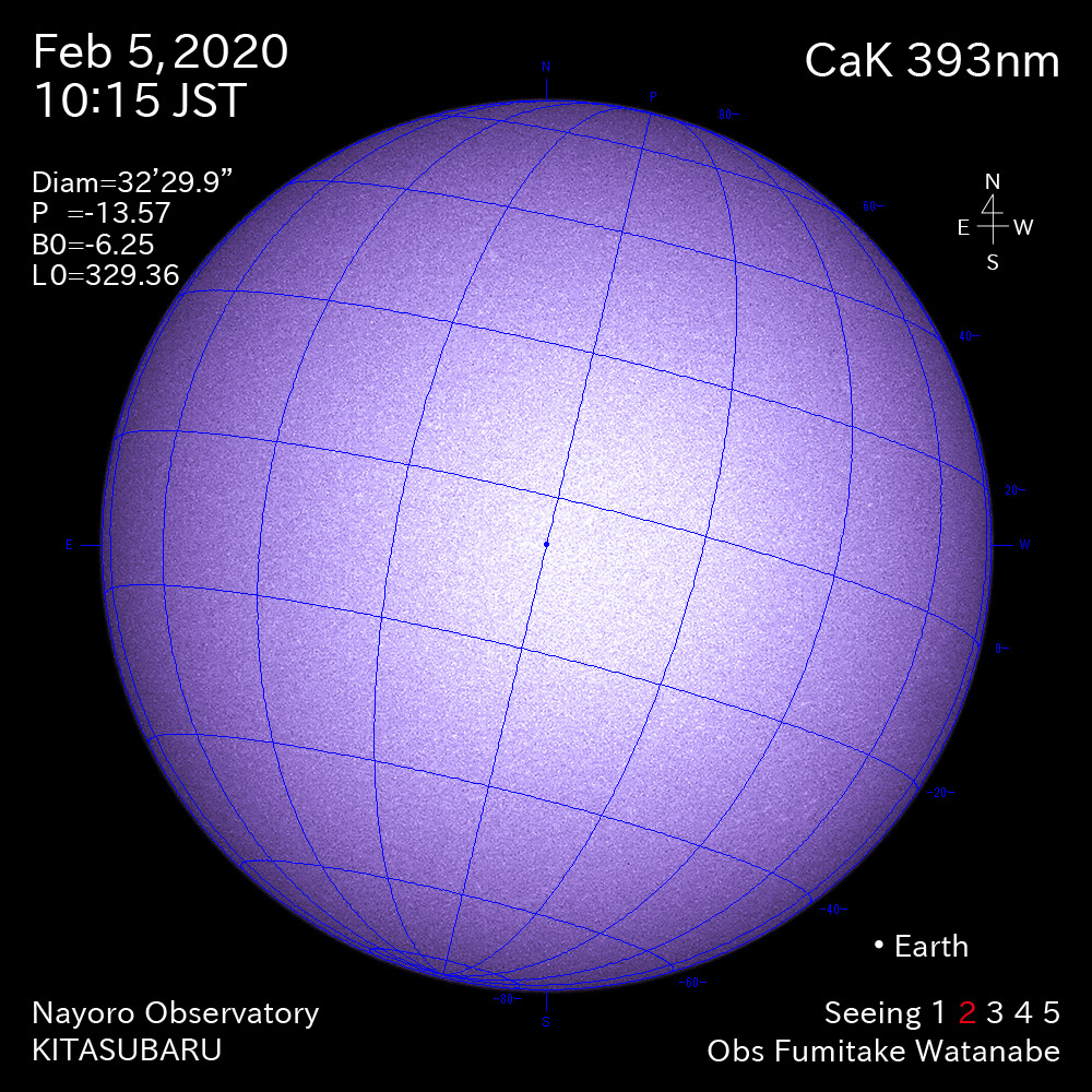 2020年2月5日CaK波長の太陽