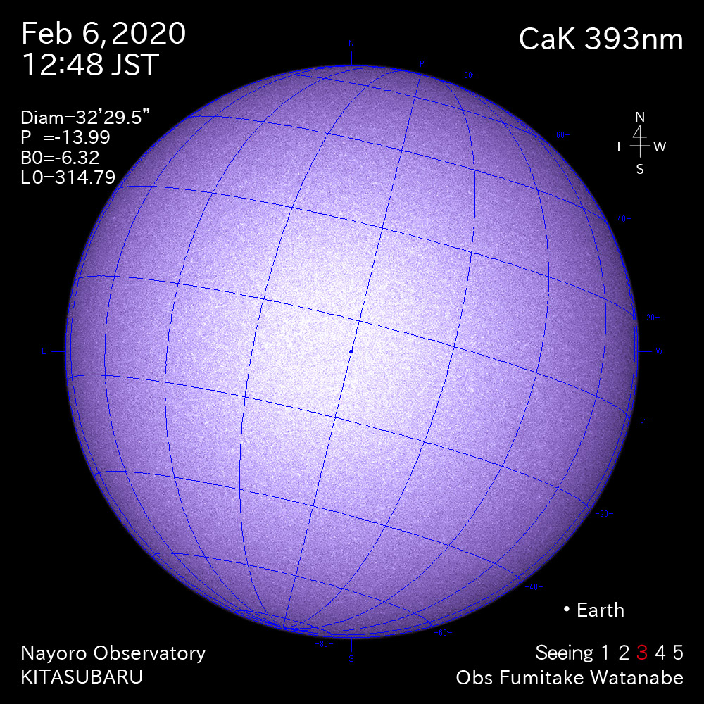 2020年2月6日CaK波長の太陽