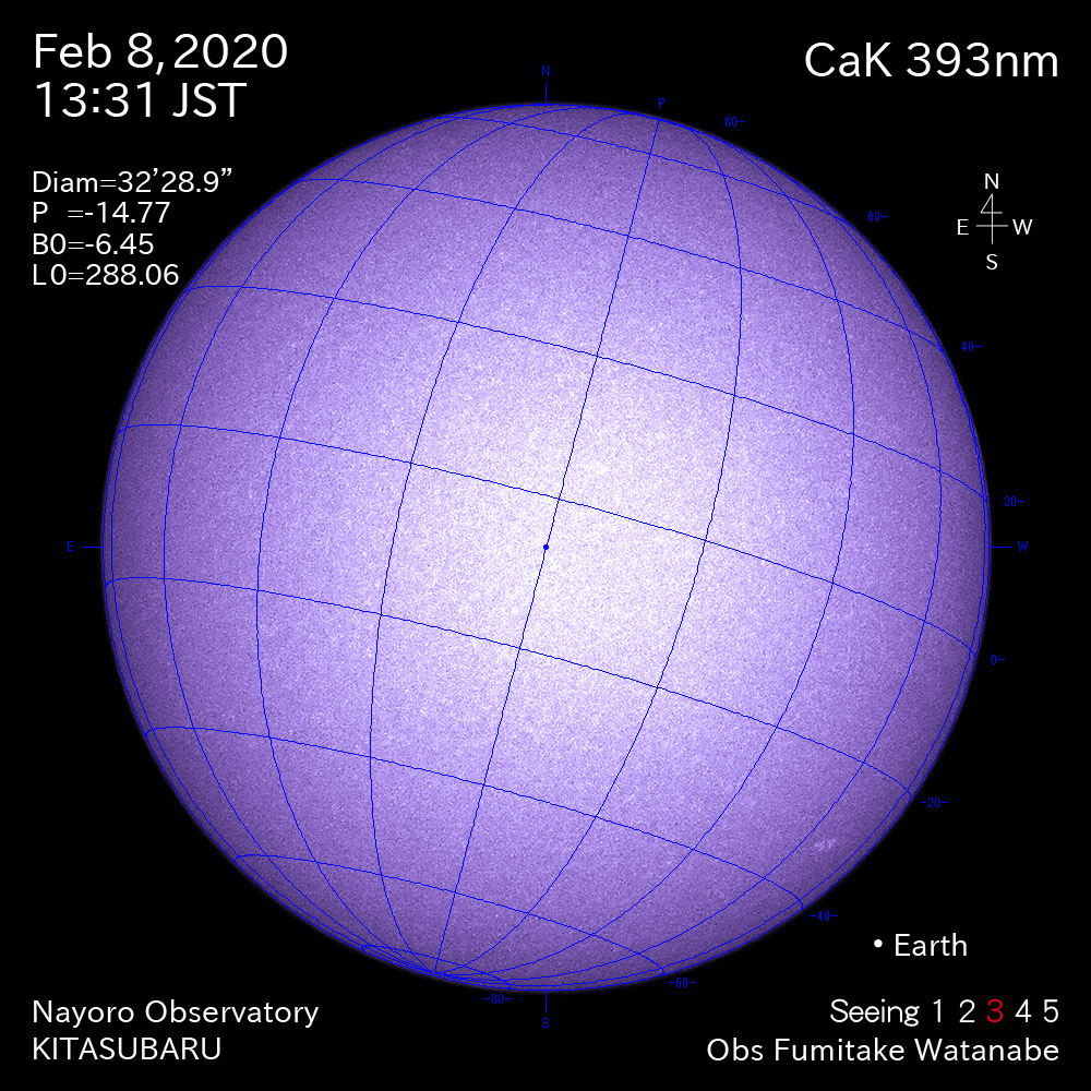 2020年2月8日CaK波長の太陽