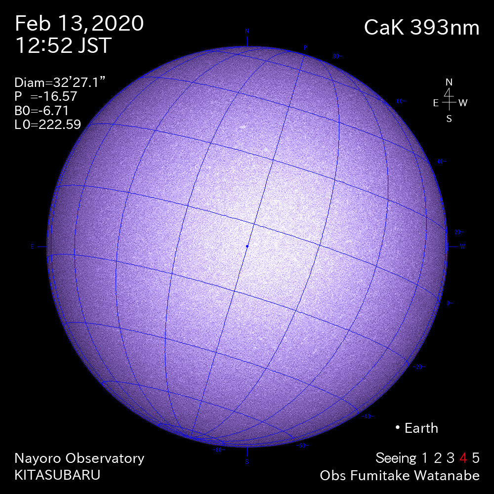 2020年2月13日CaK波長の太陽