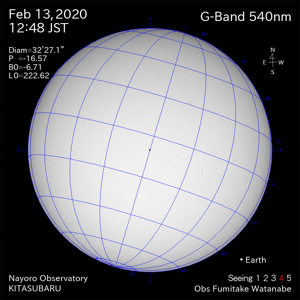 2020年2月13日540nm波長の太陽
