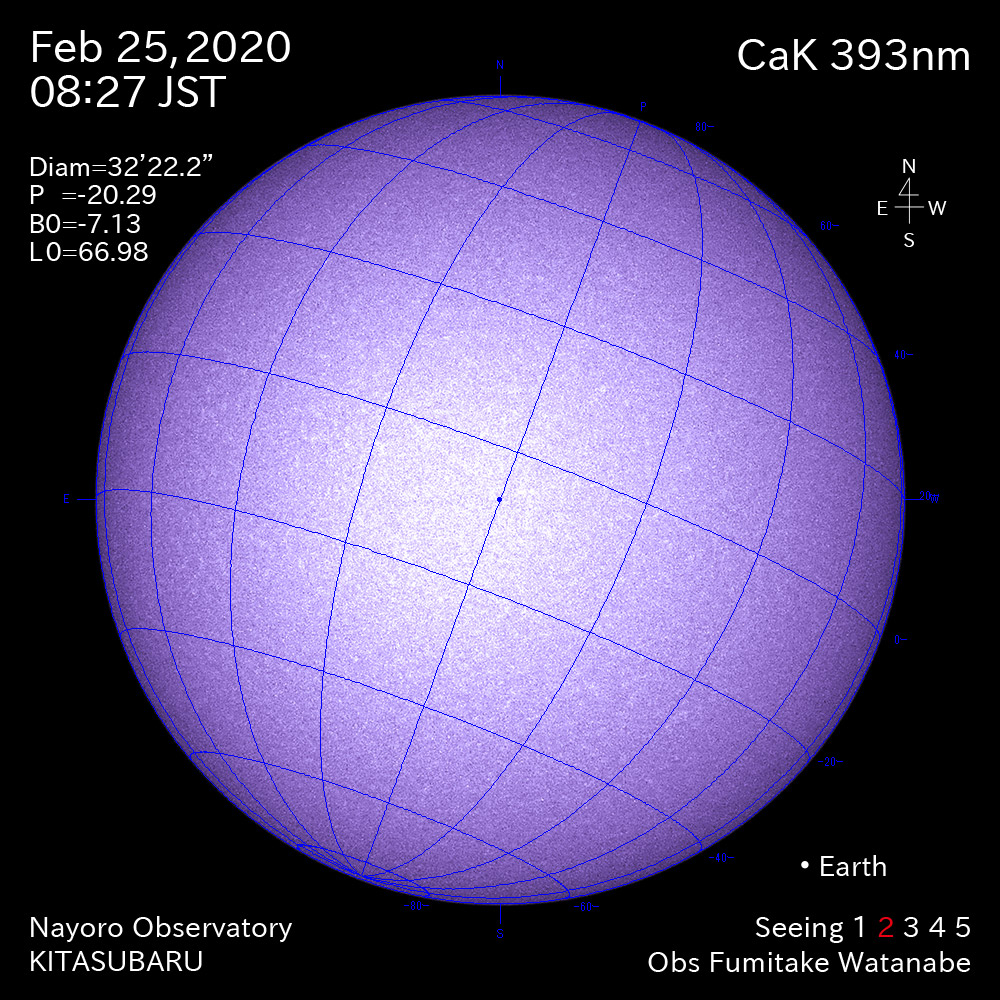 2020年2月25日CaK波長の太陽