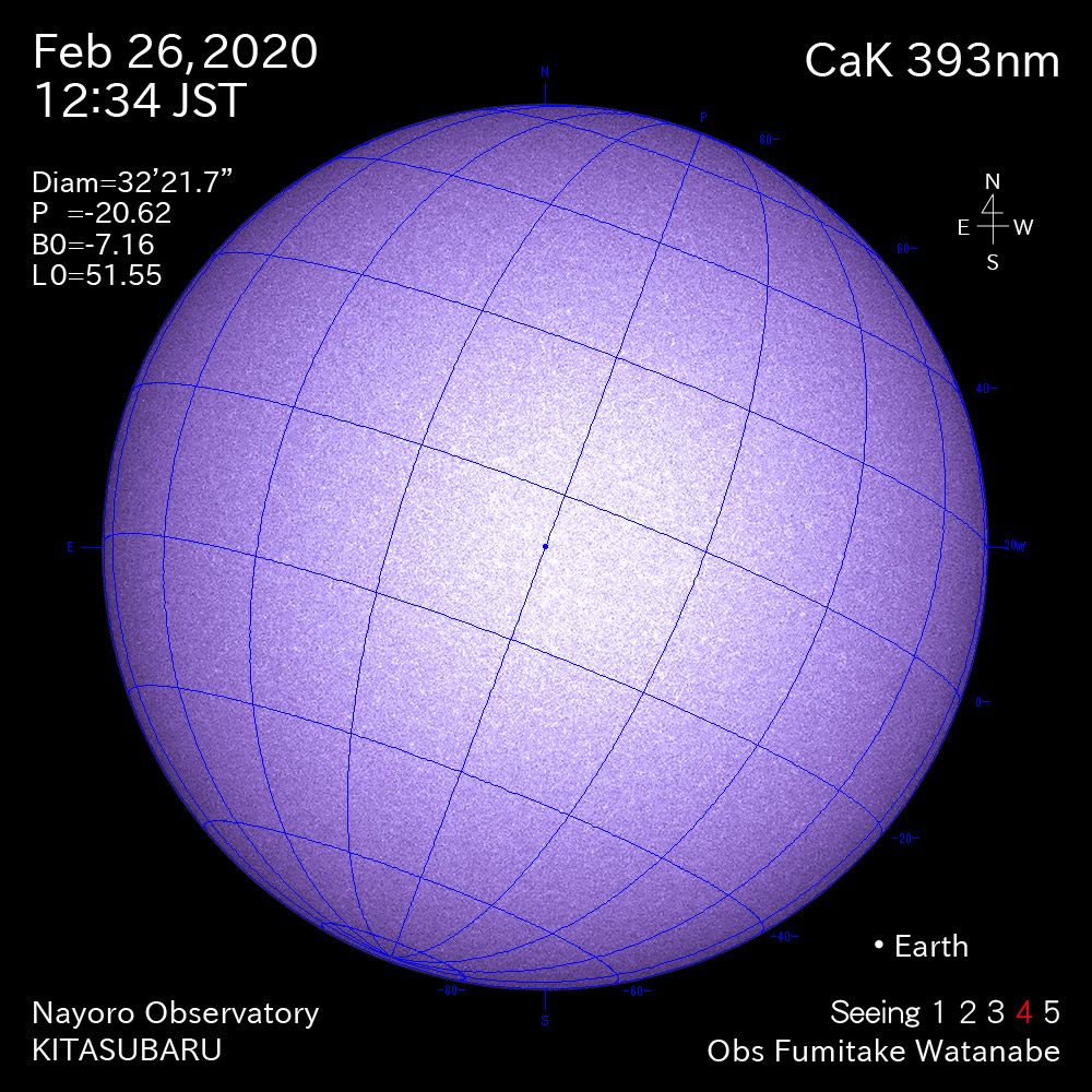 2020年2月26日CaK波長の太陽
