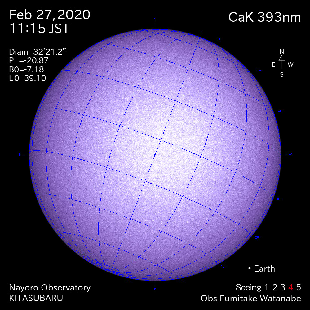 2020年2月27日CaK波長の太陽