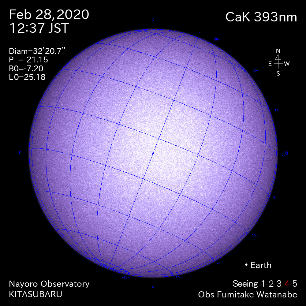 2020年2月28日CaK波長の太陽