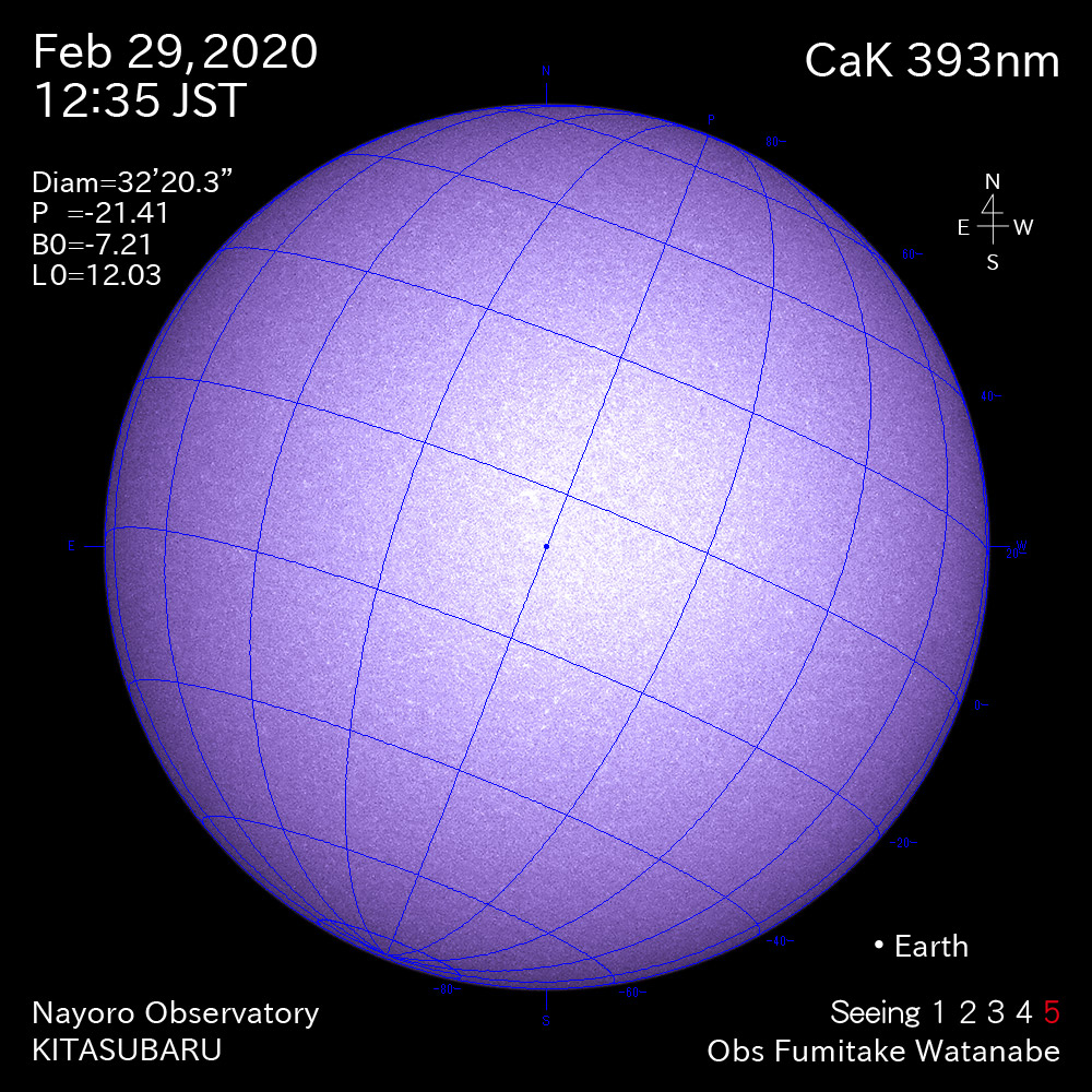 2020年2月29日CaK波長の太陽