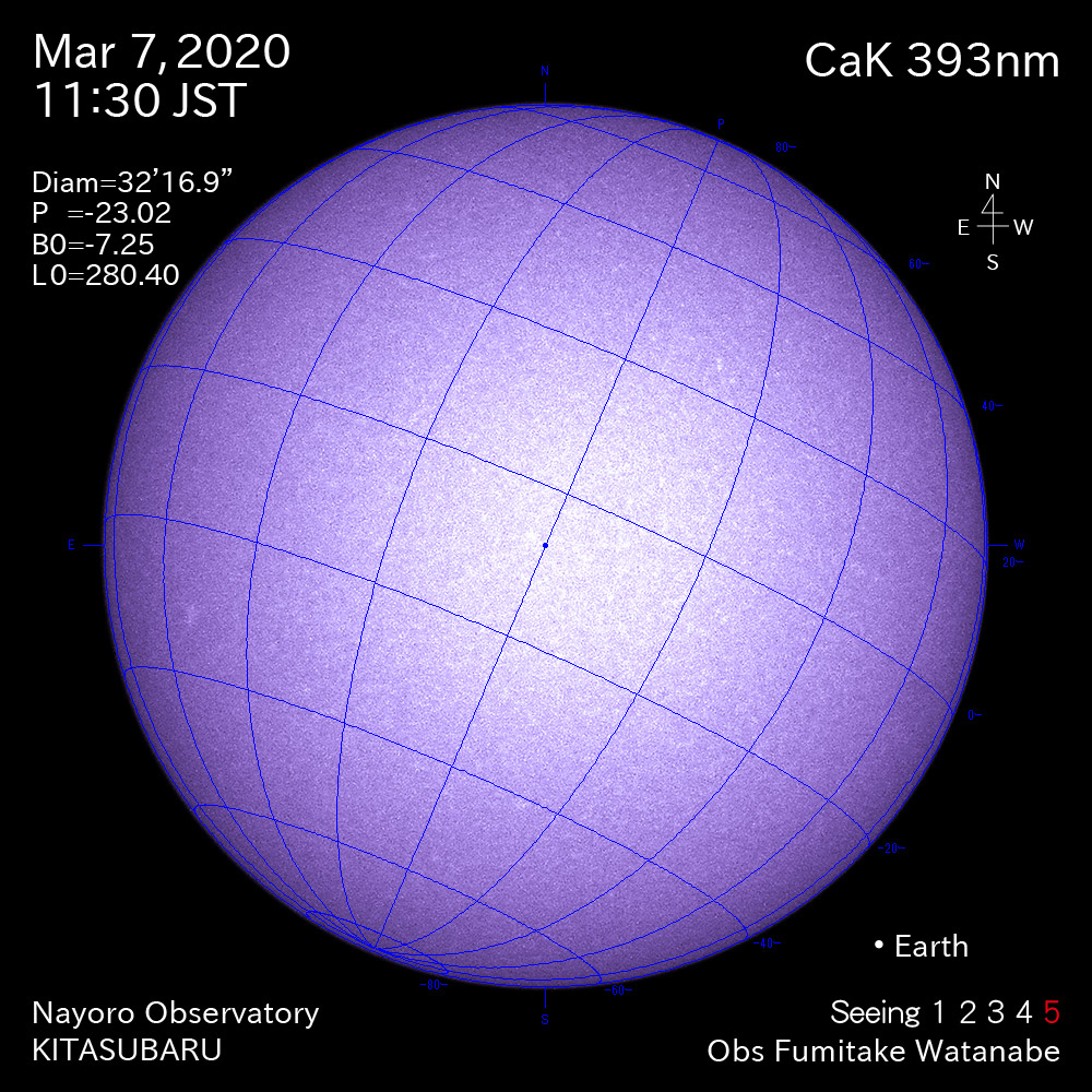 2020年3月7日CaK波長の太陽