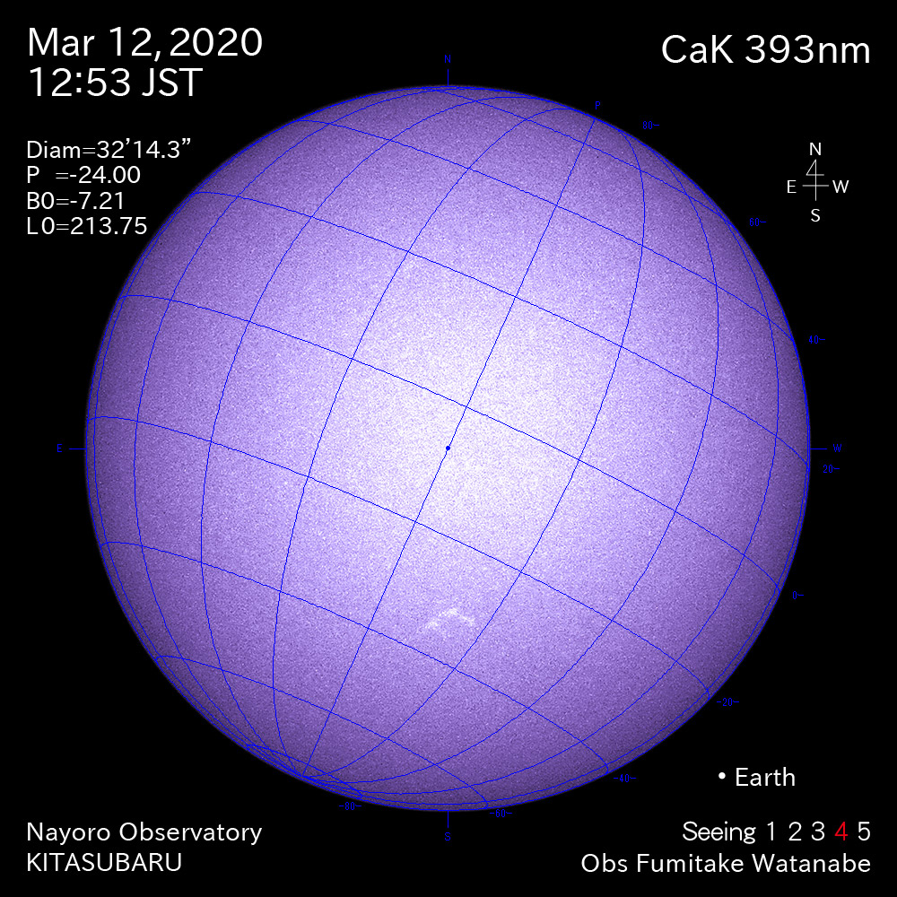 2020年3月12日CaK波長の太陽