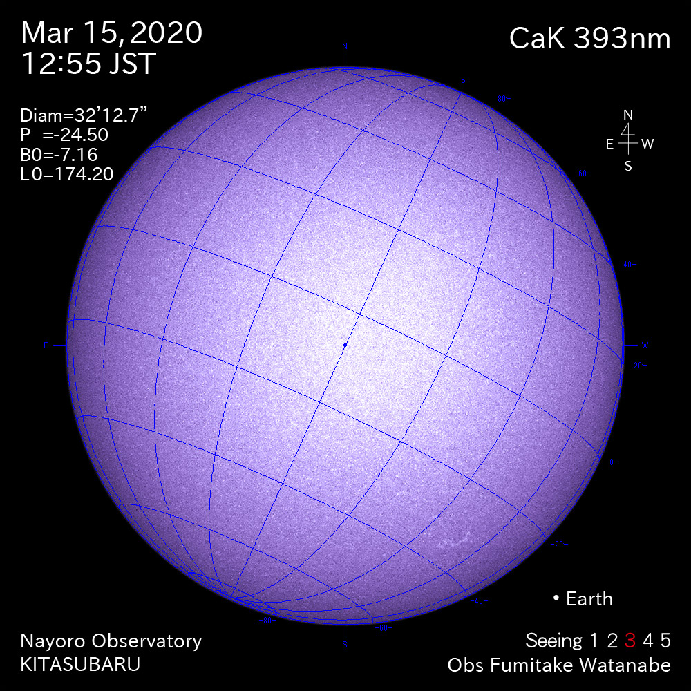 2020年3月15日CaK波長の太陽