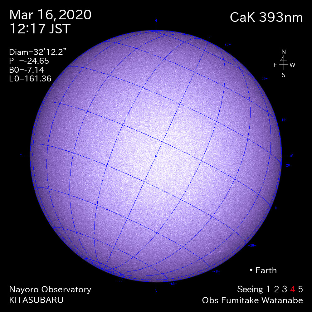 2020年3月16日CaK波長の太陽