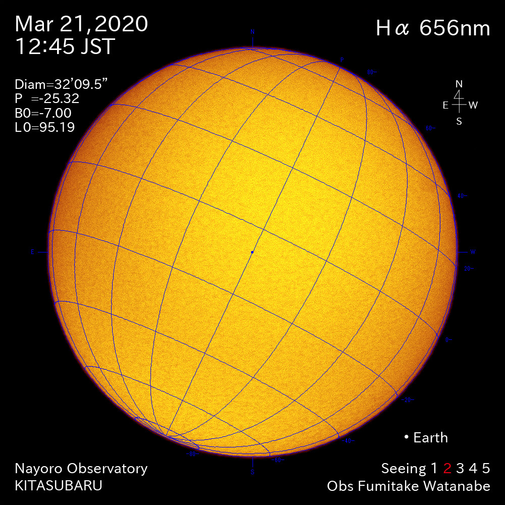 2020年3月21日Hα波長の太陽