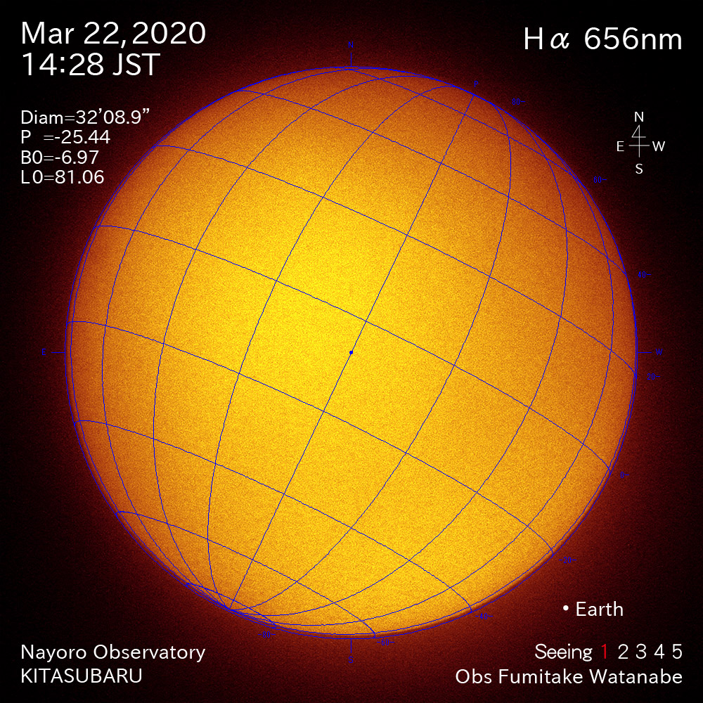 2020年3月22日Hα波長の太陽