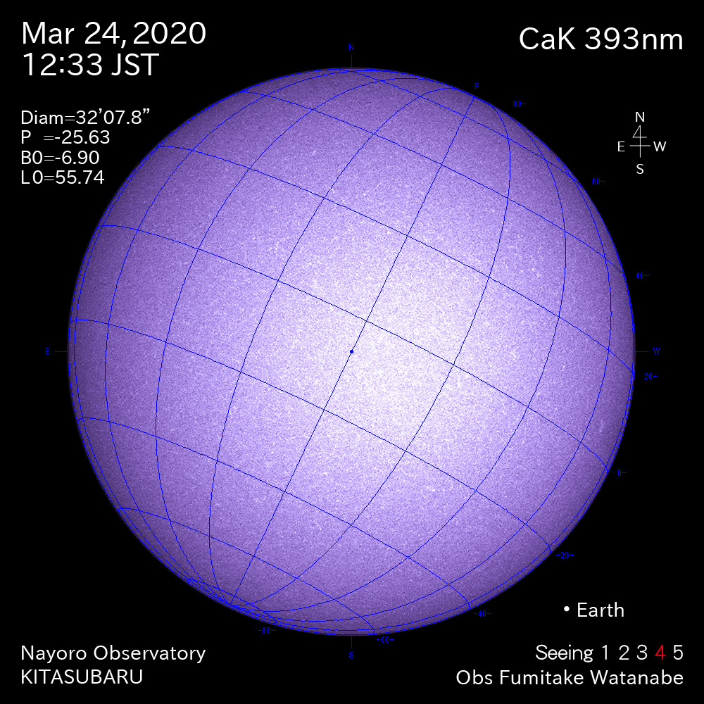 2020年3月24日CaK波長の太陽