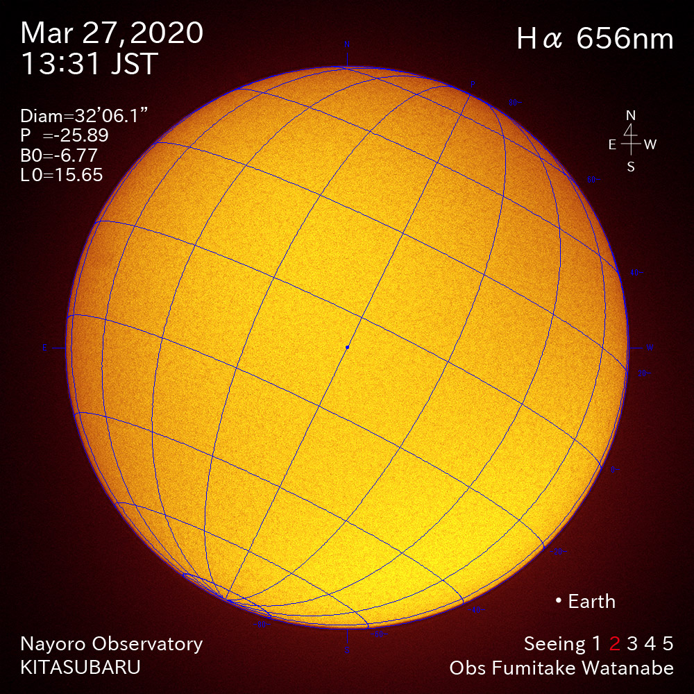 2020年3月27日Hα波長の太陽