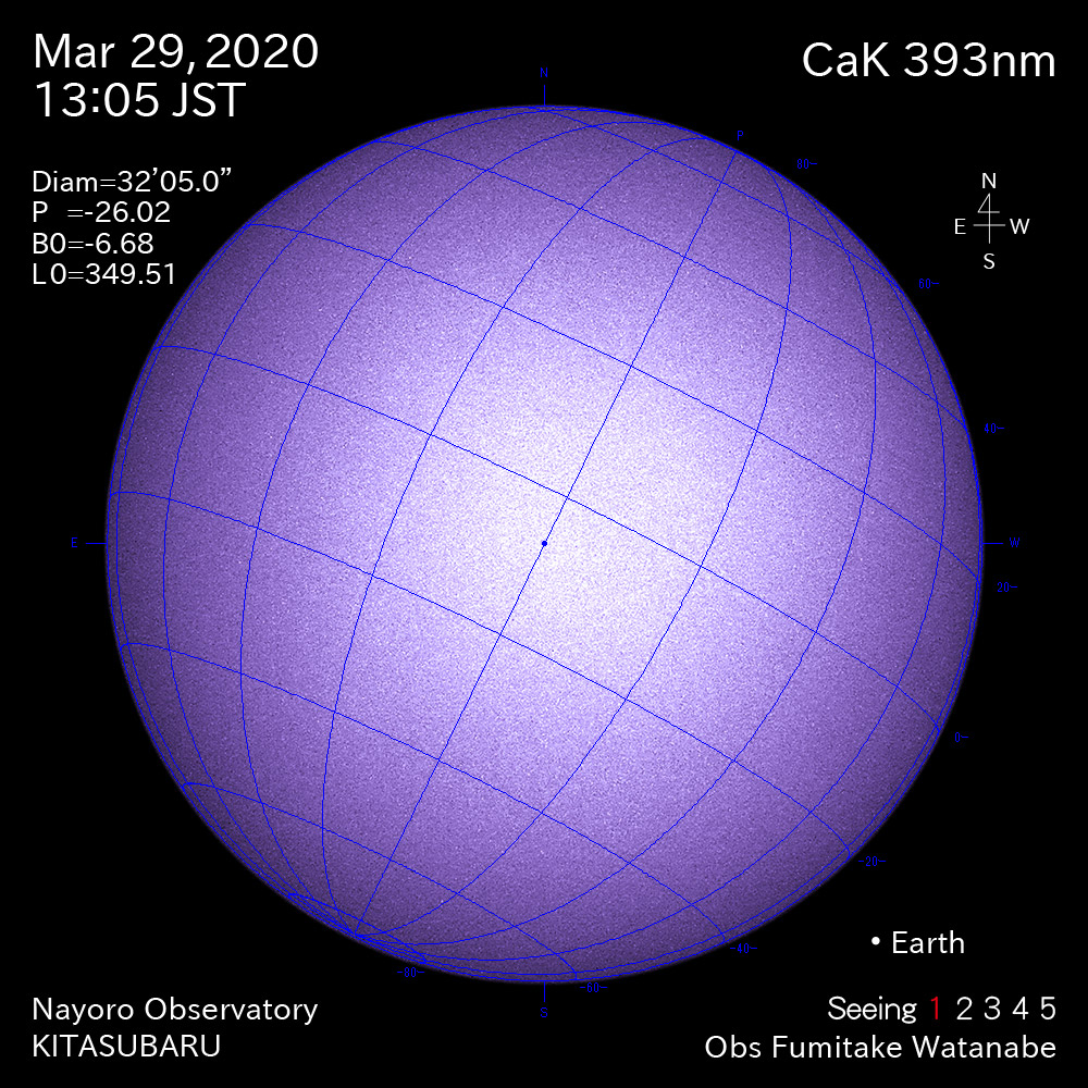 2020年3月29日CaK波長の太陽