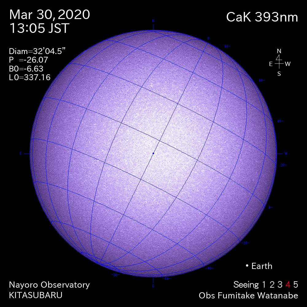 2020年3月30日CaK波長の太陽