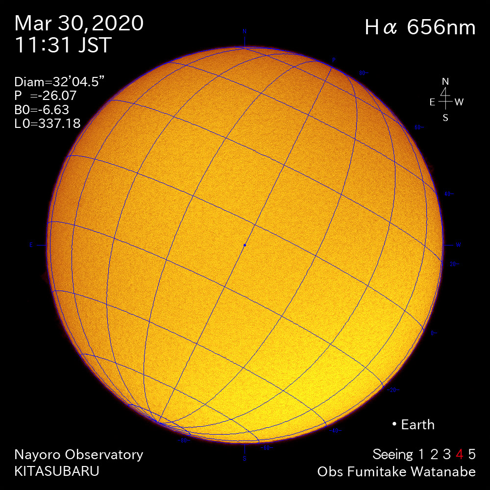 2020年3月30日Hα波長の太陽