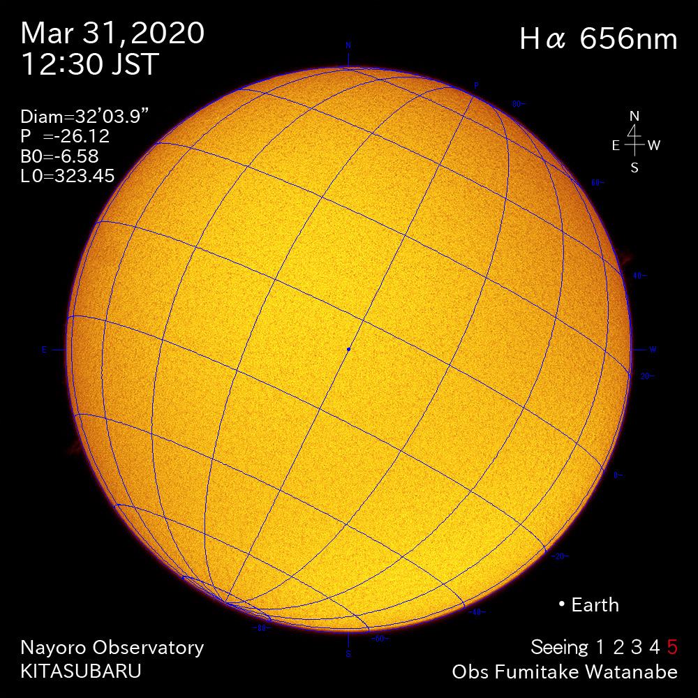 2020年3月31日Hα波長の太陽