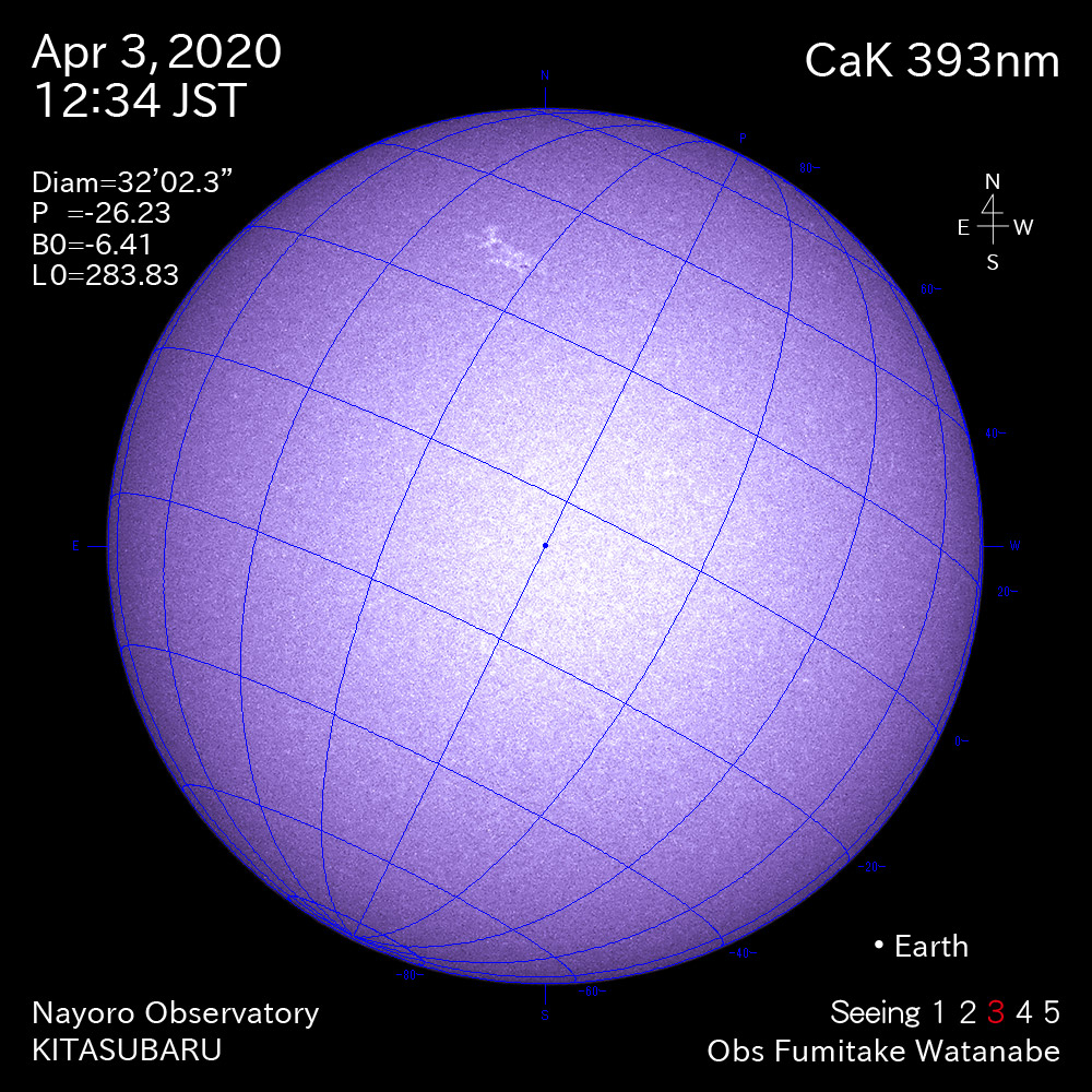 2020年4月3日CaK波長の太陽