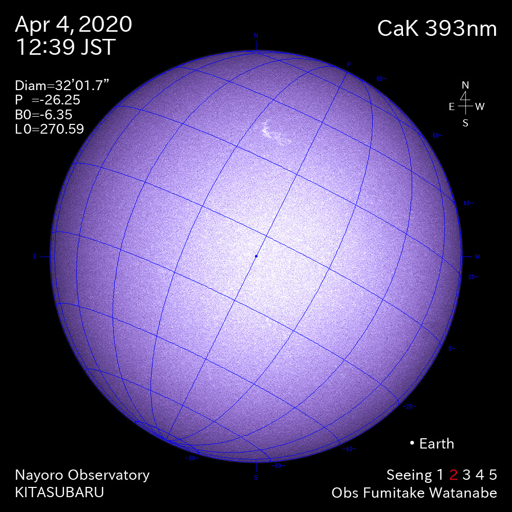 2020年4月4日CaK波長の太陽