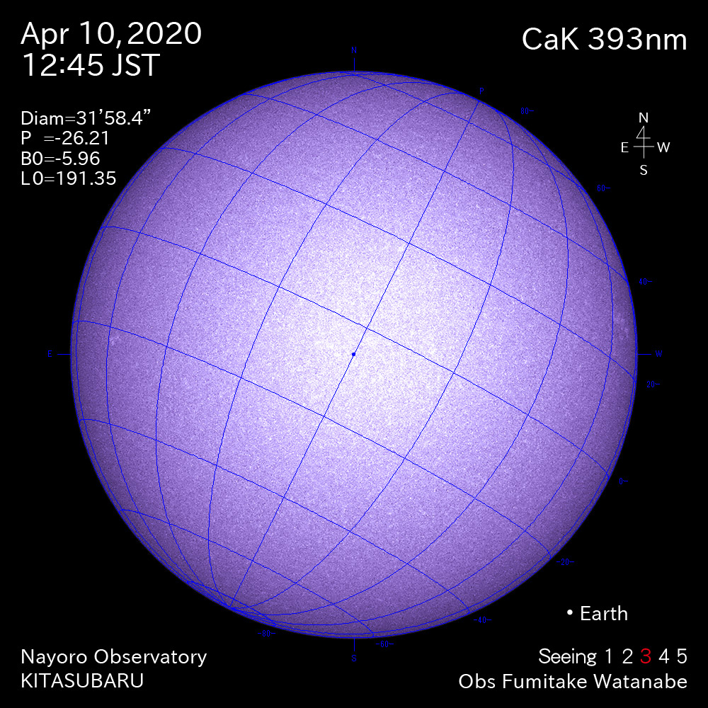 2020年4月10日CaK波長の太陽