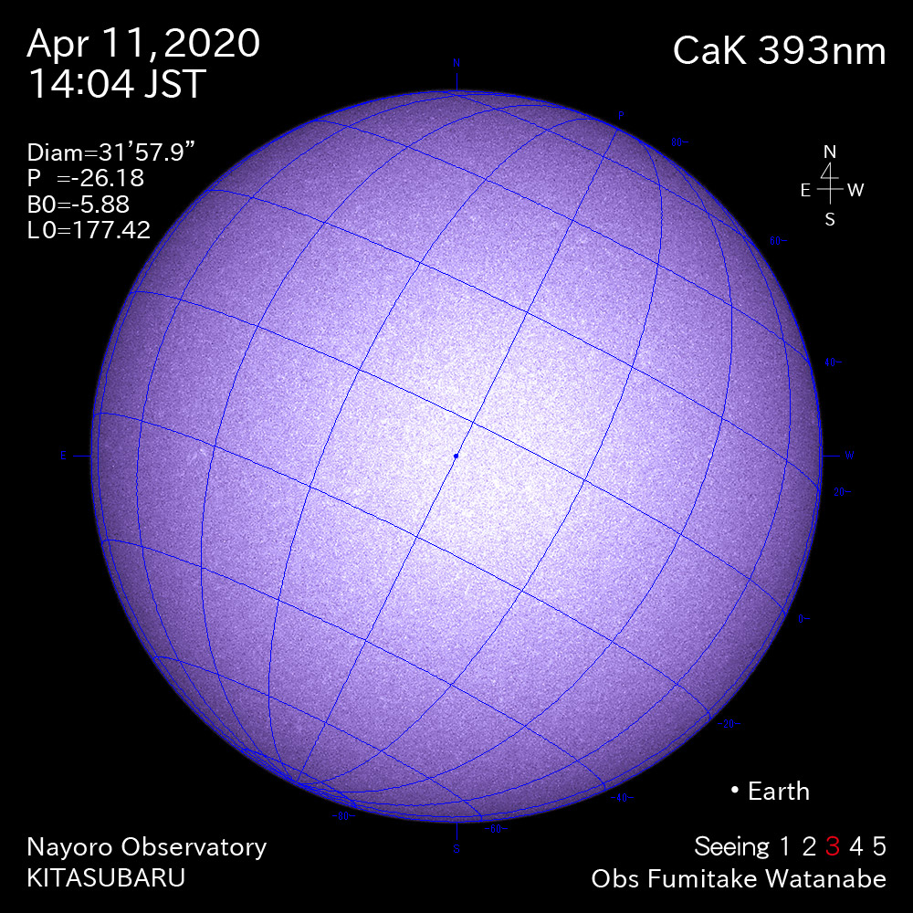 2020年4月11日CaK波長の太陽