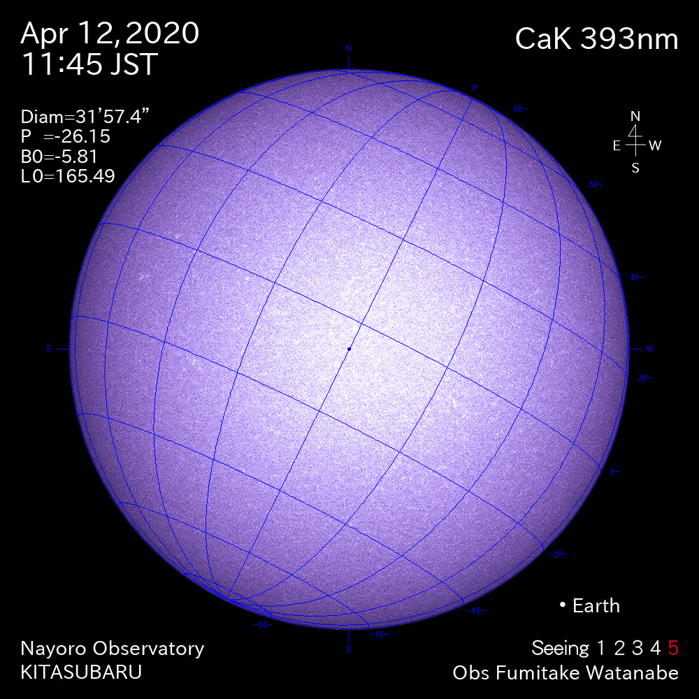 2020年4月12日CaK波長の太陽