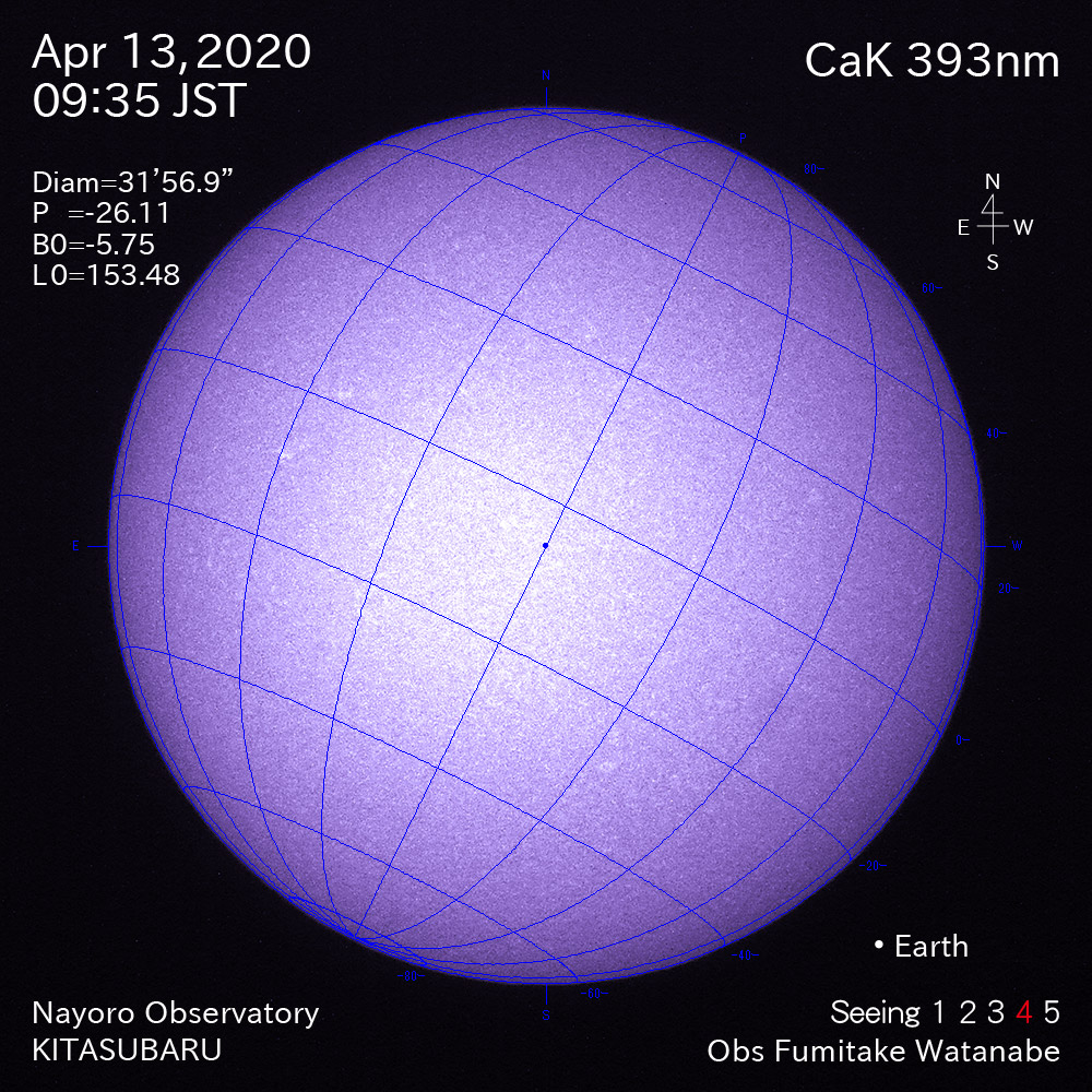 2020年4月13日CaK波長の太陽