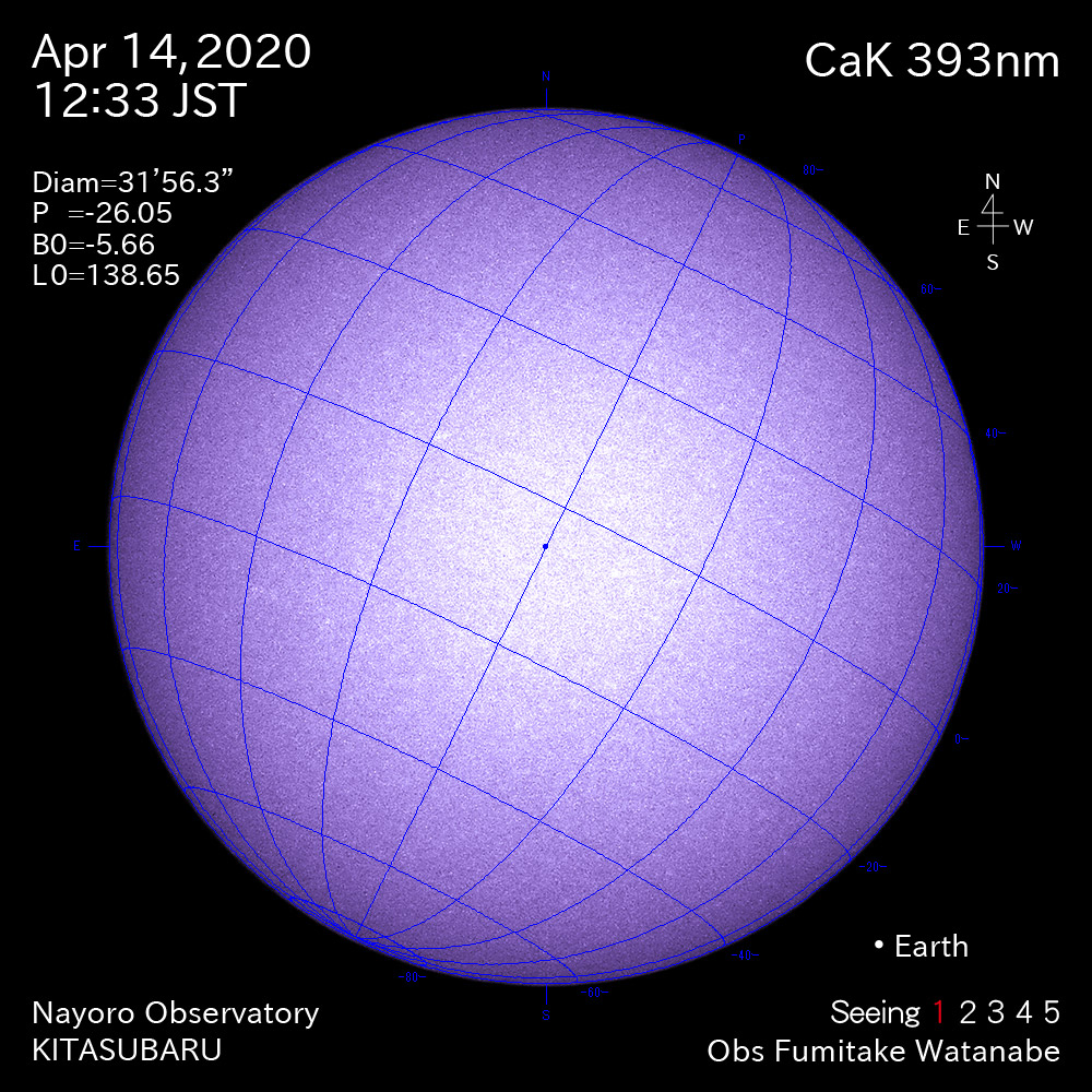 2020年4月14日CaK波長の太陽