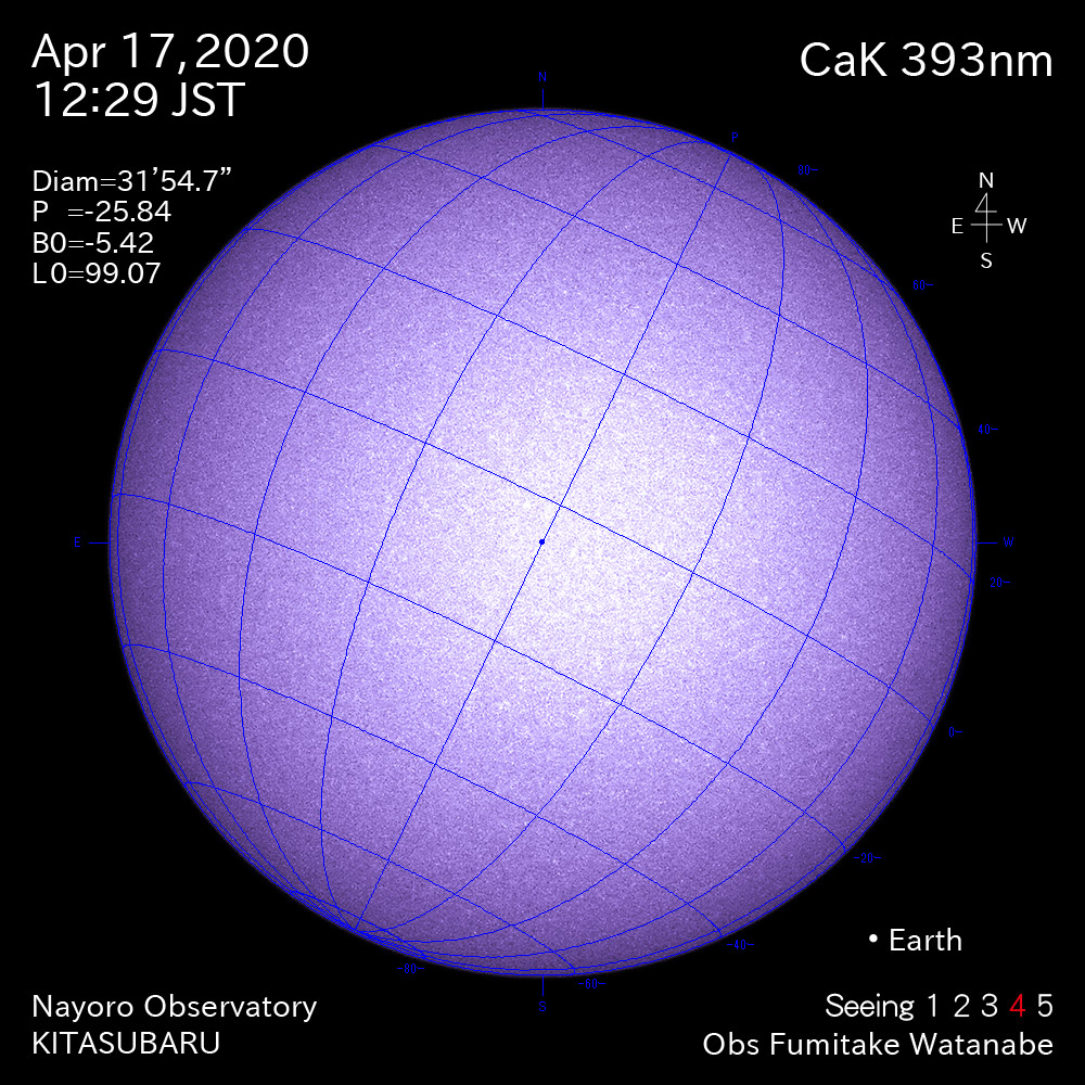 2020年4月17日CaK波長の太陽