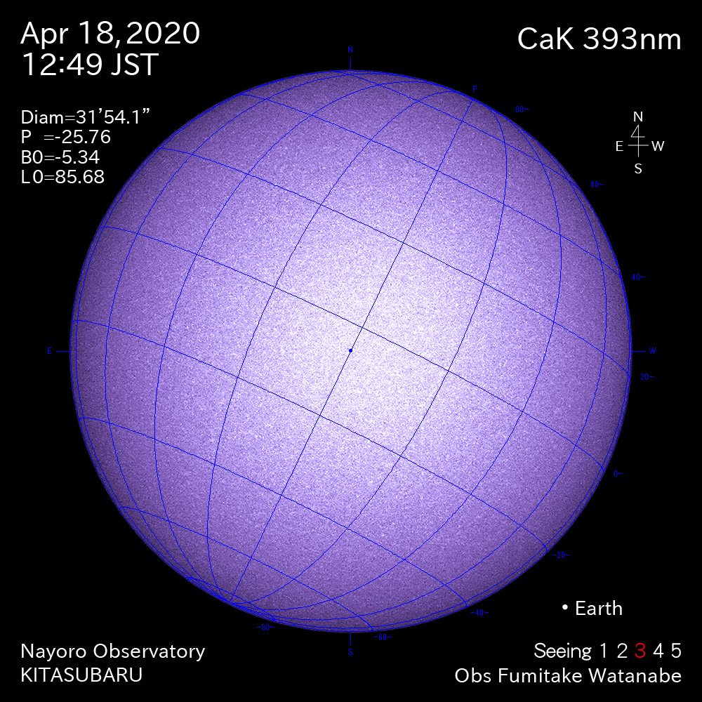 2020年4月18日CaK波長の太陽