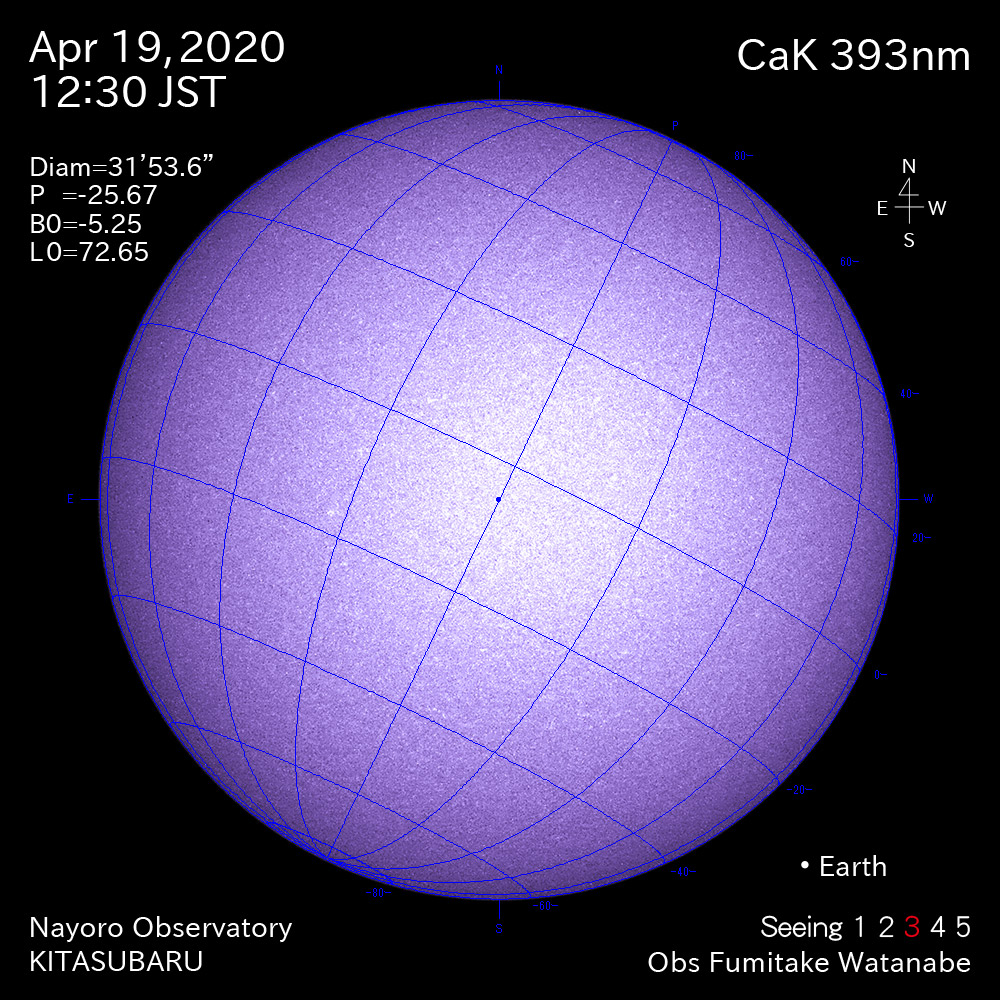 2020年4月19日CaK波長の太陽