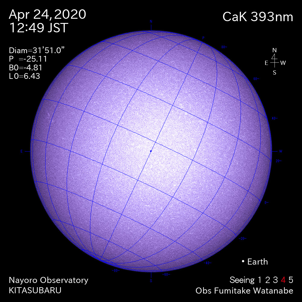 2020年4月24日CaK波長の太陽