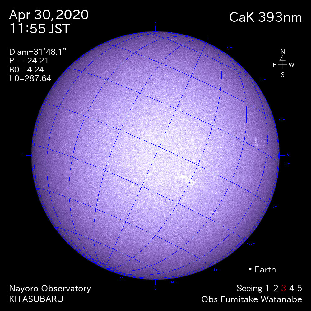 2020年4月30日CaK波長の太陽