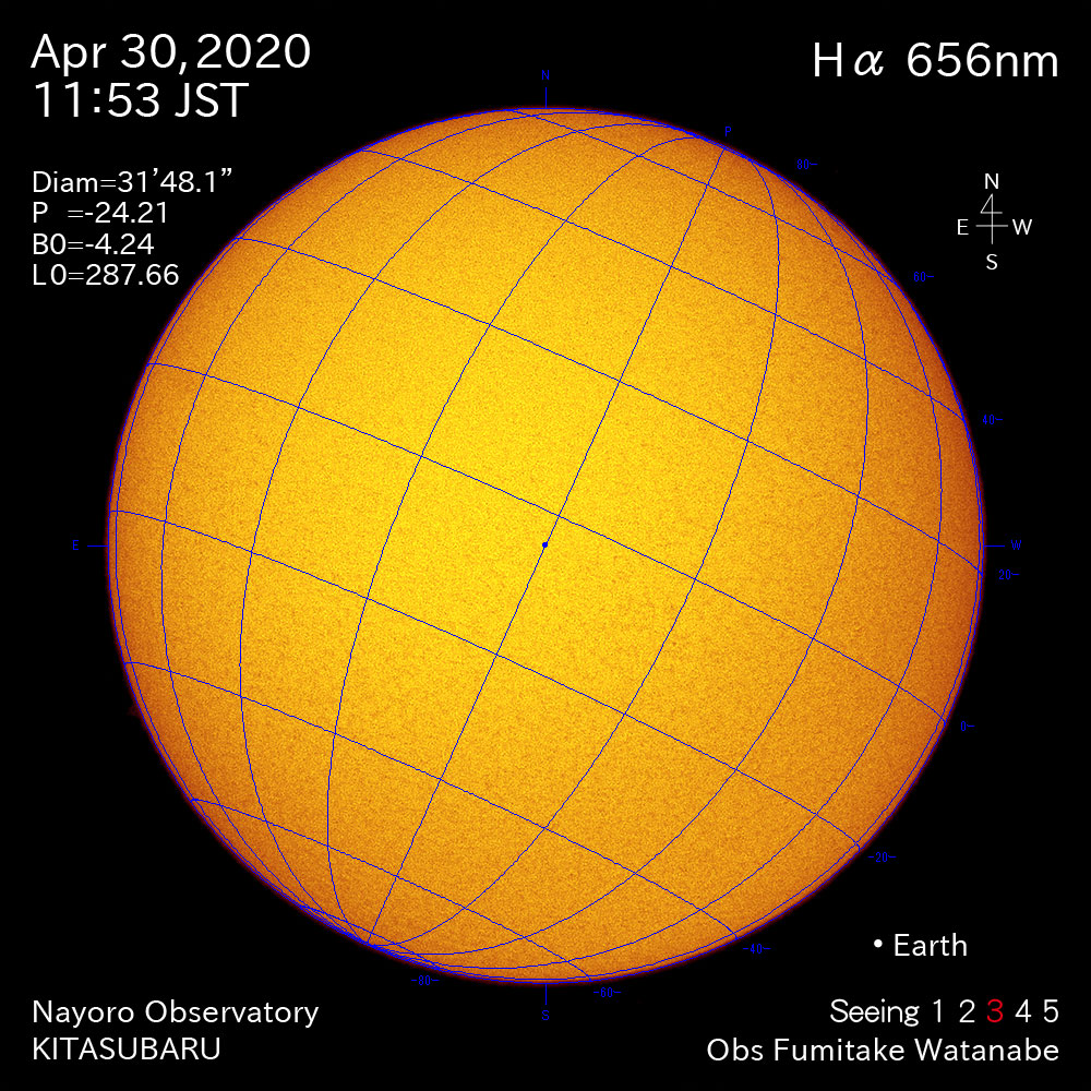 2020年4月30日Hα波長の太陽