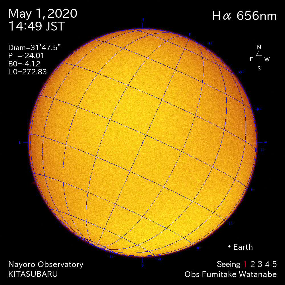2020年5月1日日Hα波長の太陽