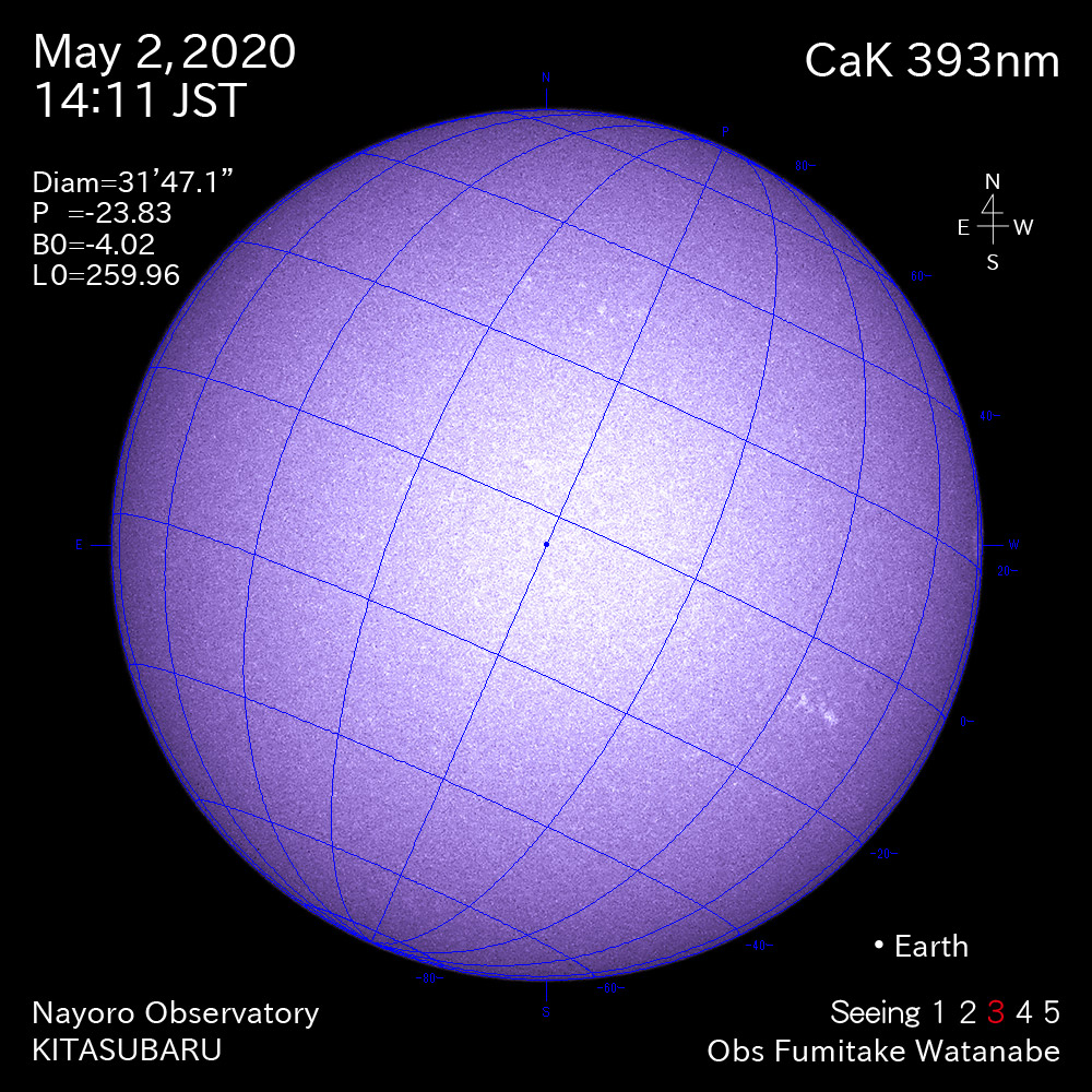 2020年5月2日CaK波長の太陽