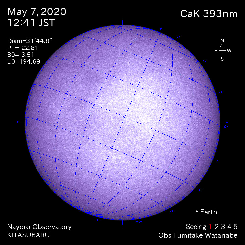 2020年5月7日CaK波長の太陽